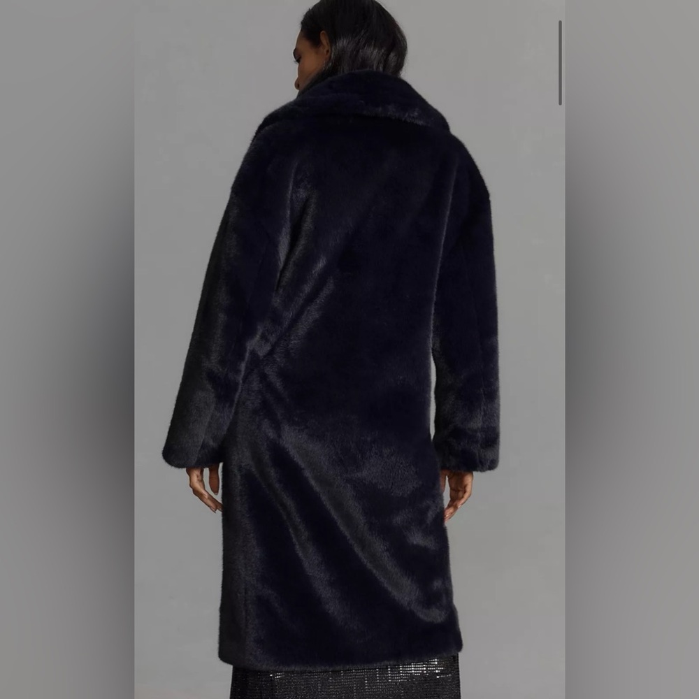 NWT | ANTHROPOLOGIE Avec Les Filles Deep Navy Luxe Faux-Fur Blue Mink Long Coat - Picture 4 of 11